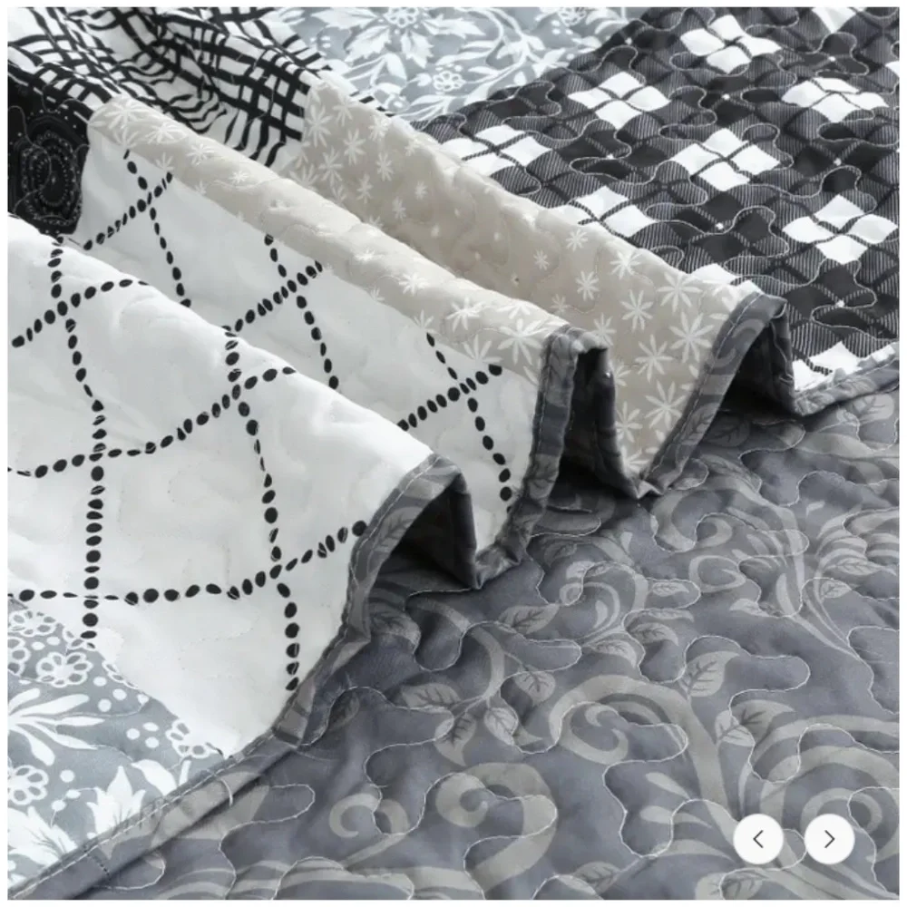 Paisley Patchwork Black Grey Printed Quilted Reversible Throw Blanket Farmhouse